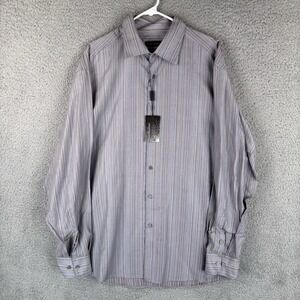 Jhane Barnes Shirt Men 2XL Gray Striped Button Silk Blend *New w/Tags*